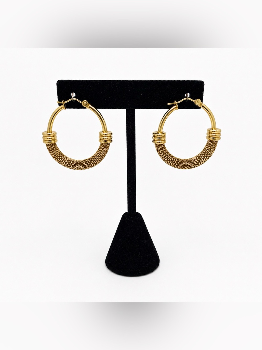 Gold Tone Mesh Hoop Earrings Textured Statement Pierced